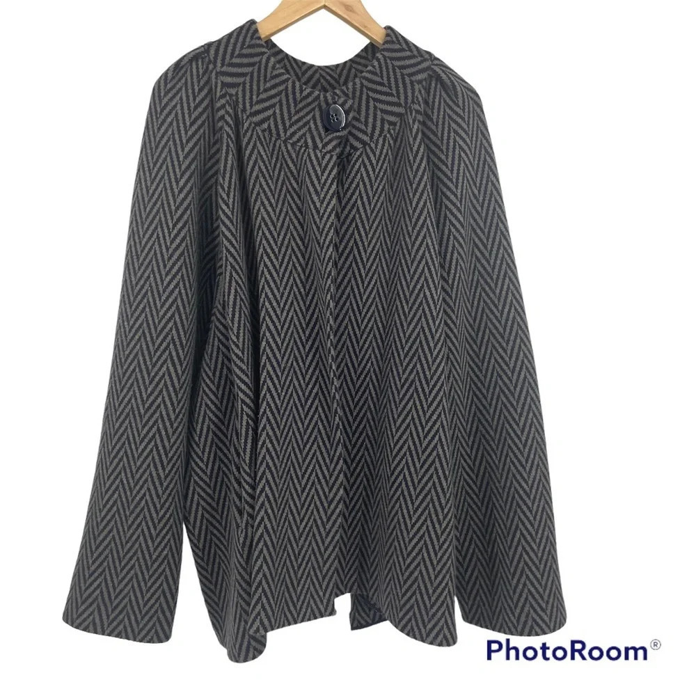 Stella McCartney wool cashmere chevron dolman jacket 42 grey blue